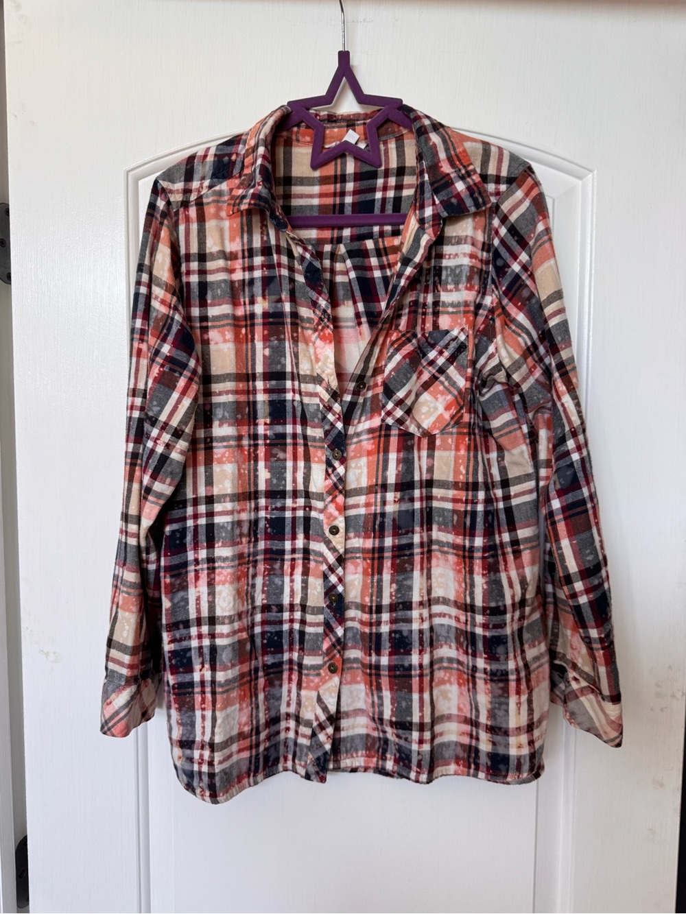 Hand Crafted Bleached Plaid Button-Down With Back Graphic - Picture 2 of 7